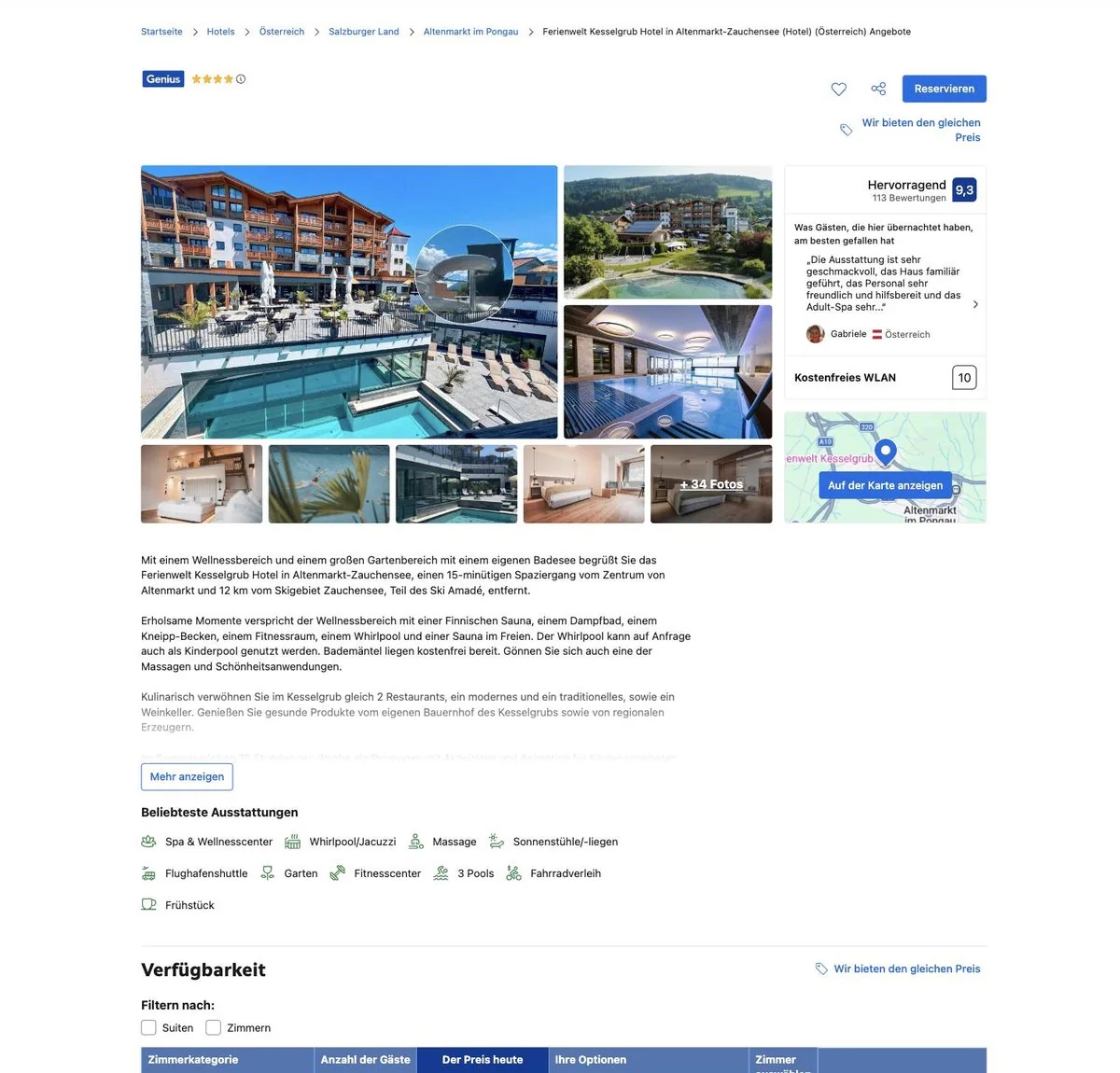 Booking.com-Profil der Ferienwelt Kesselgrub